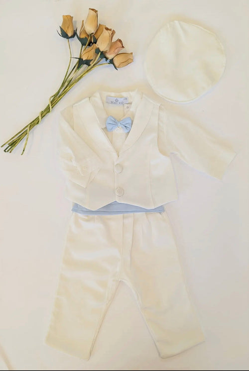 Boy Baptism Outfit with Blue bow tie - Littlepinot