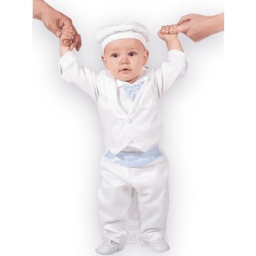 Boy Baptism Outfit with Blue bow tie - Littlepinot